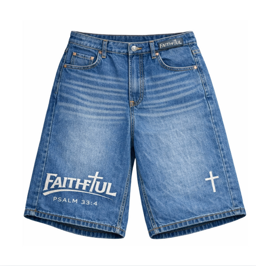 Faithful Denim Shorts - Black Wash - Psalm 33:4